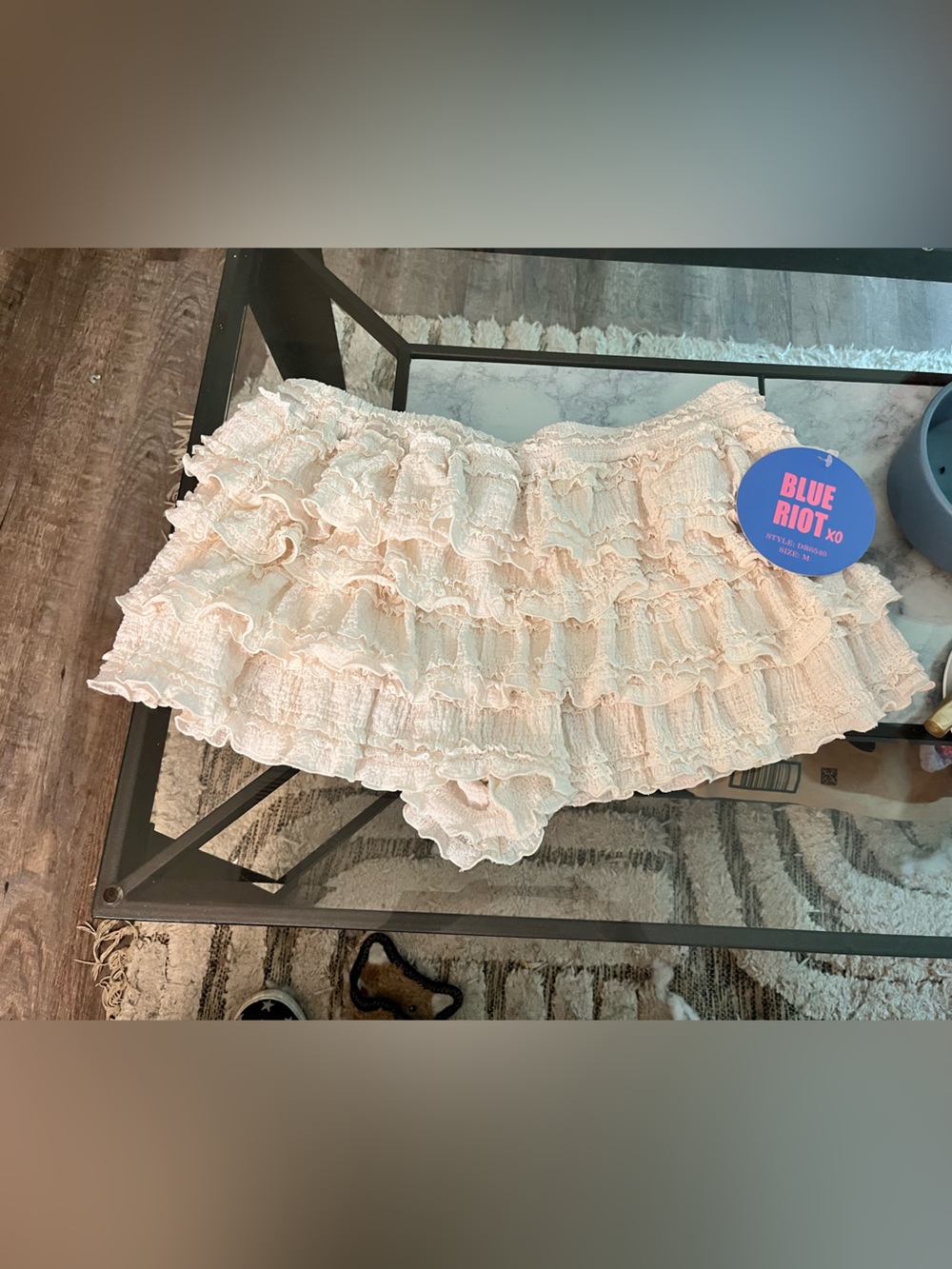 Blue Riot Cream Ruffled Tiered Skort with Elastic Waist